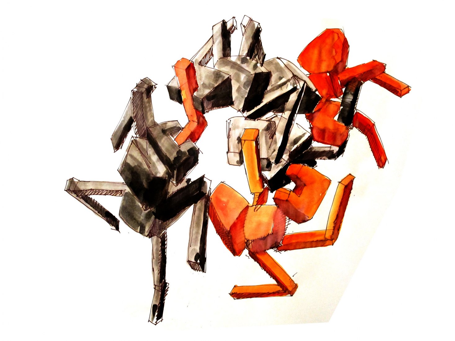 Lucha de hormigas, croquis. Conjunto de juegos infantiles Pecka por Matěj Hájek y Tereza Kučerová.