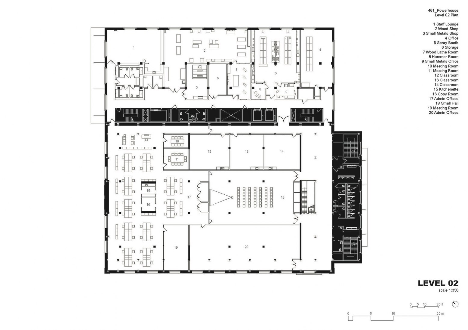 Second floor plan. 461 Powerhouse Arts in Brooklyn by Herzog & de Meuron.