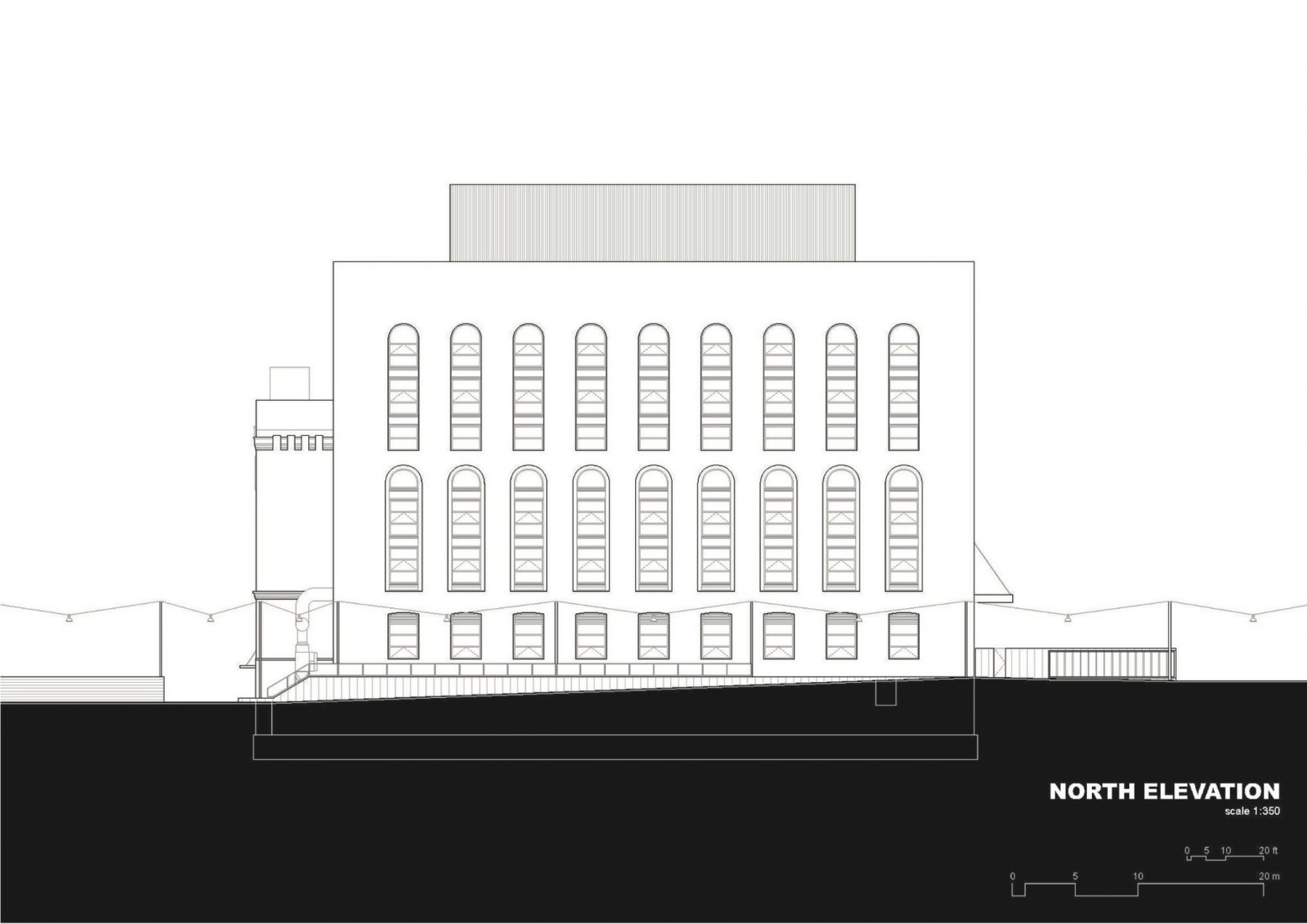 North elevation. 461 Powerhouse Arts in Brooklyn by Herzog & de Meuron.