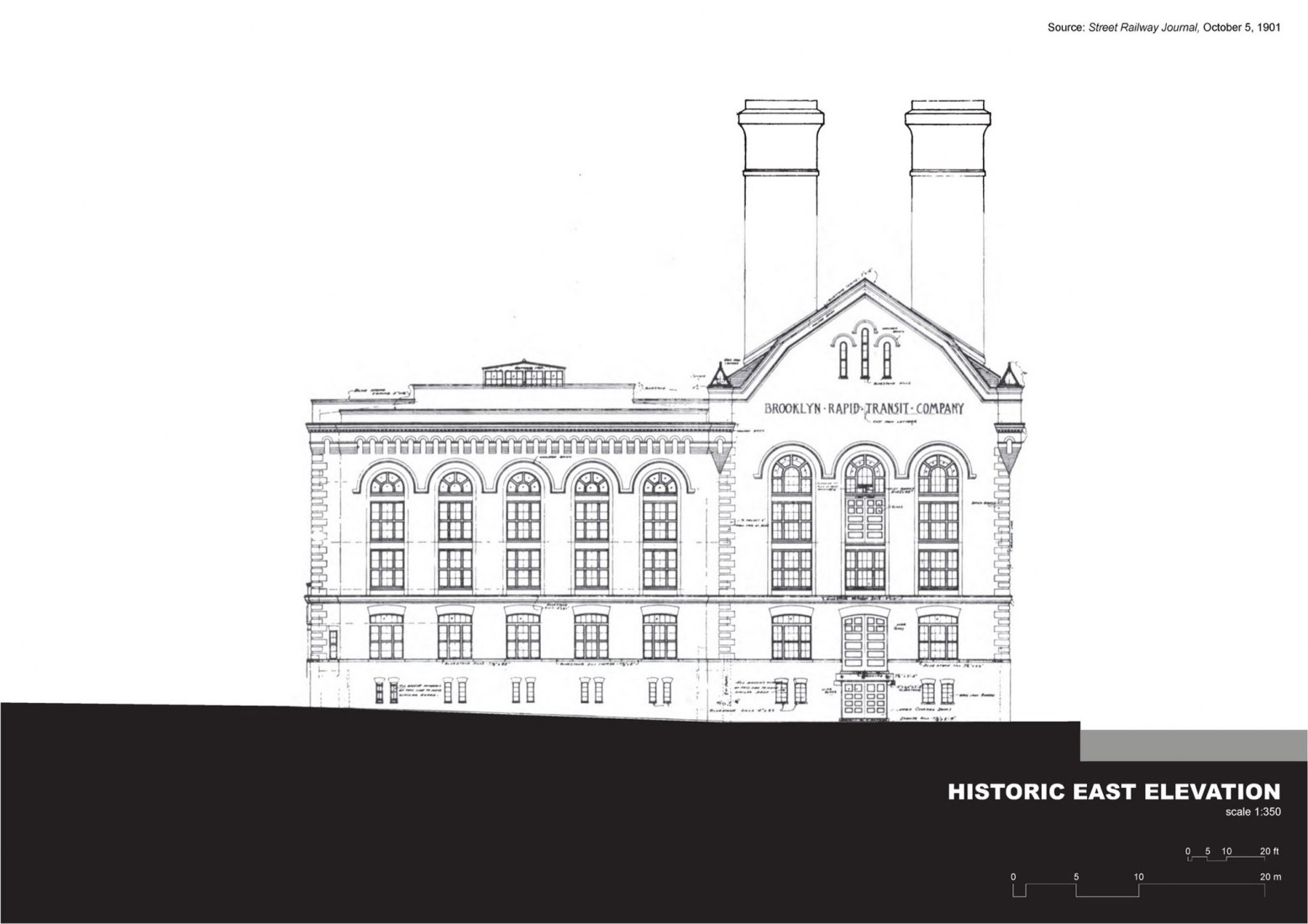 Historic east elevation. 461 Powerhouse Arts in Brooklyn by Herzog & de Meuron.