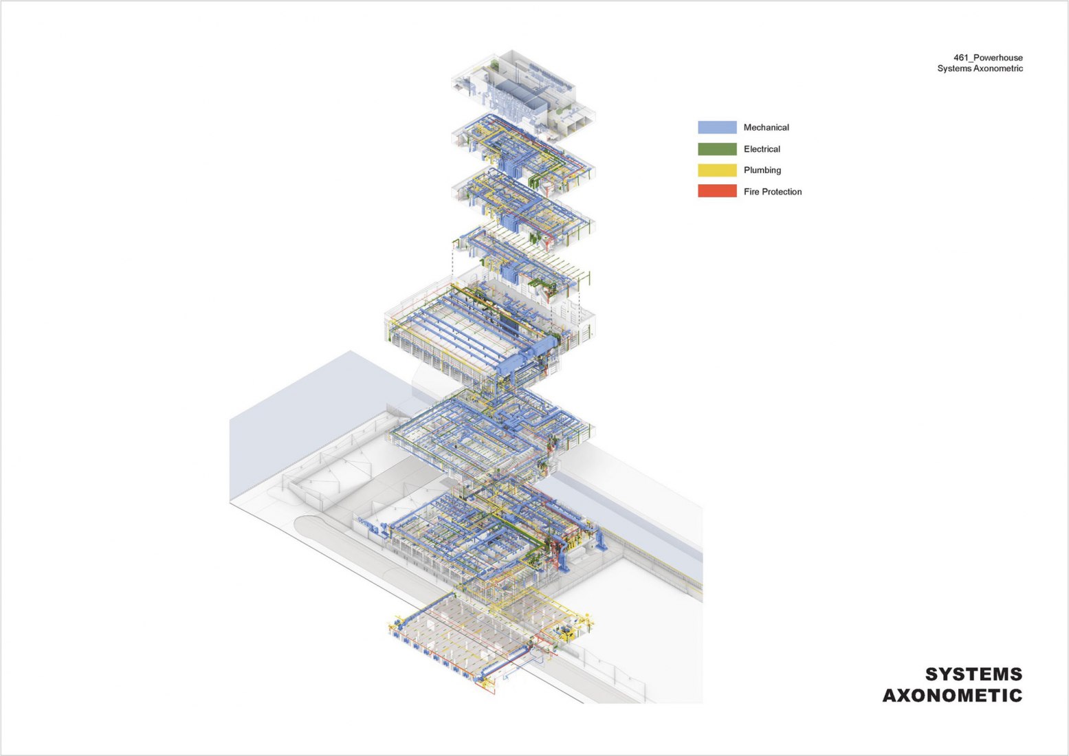 Systems axonometric. 461 Powerhouse Arts in Brooklyn by Herzog & de Meuron.