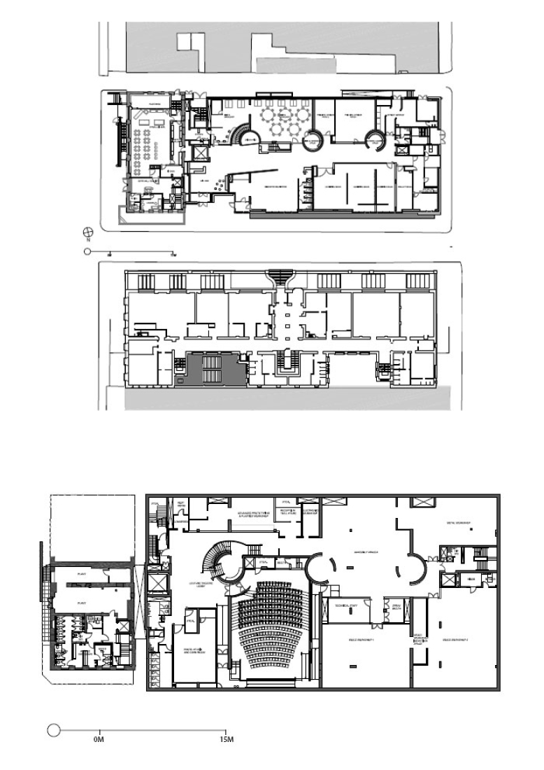 Plantas baja y sotano. Ampliación de la Glasgow School of Art por Steven Holl Architects.