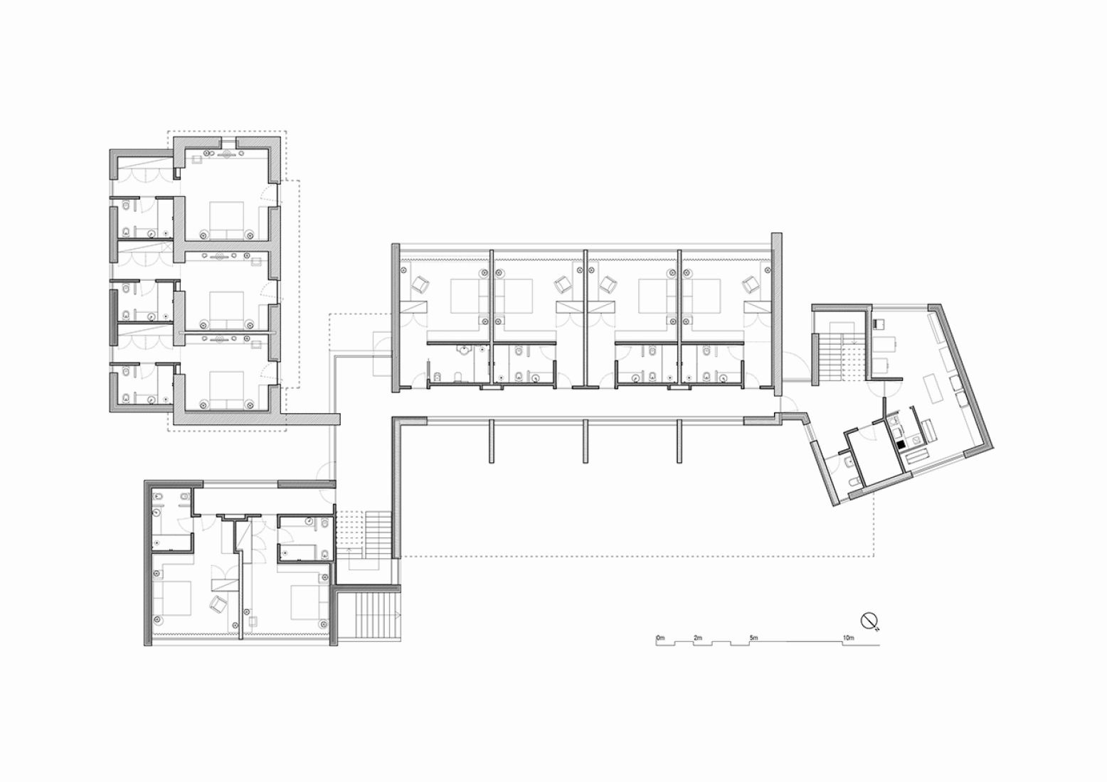 Ground floor plan of the east building. Monverde Hotel by FCC Arquitectura and Paulo Lobo.