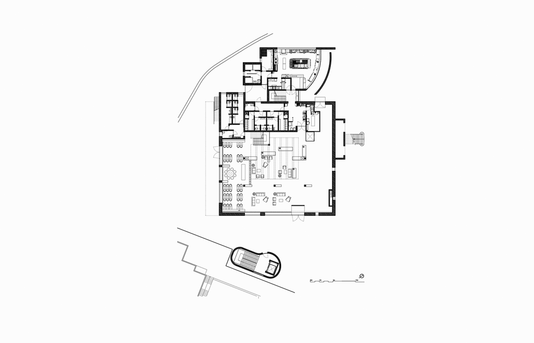 Ground floor plan of the principal building. Monverde Hotel by FCC Arquitectura and Paulo Lobo.