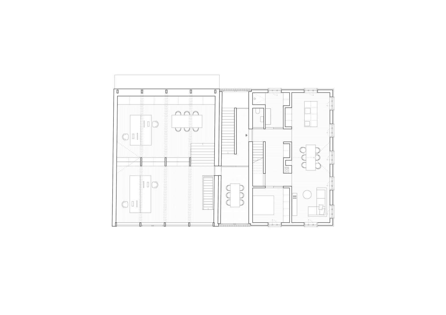 Plano de planta primera. Revitalización Kriechere 70 por Innauer Matt Architekten.