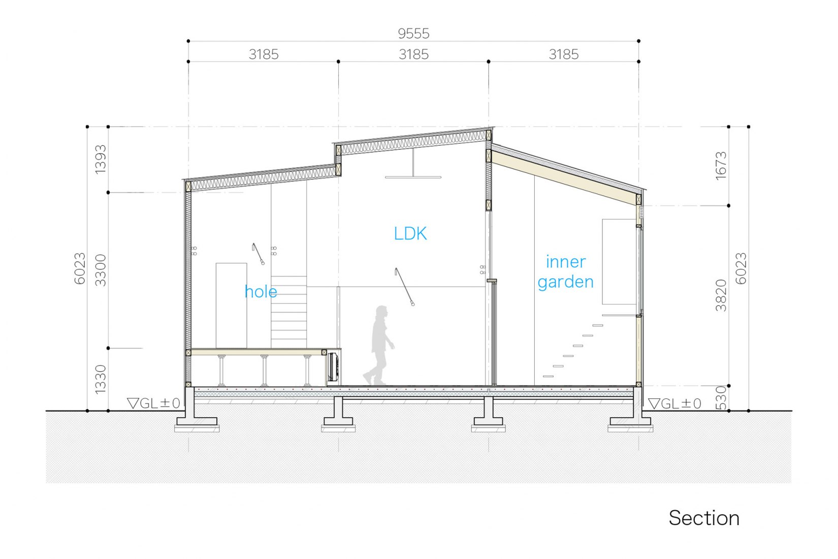 Section. Inner Garden House by Takanori Ineyama Architects.