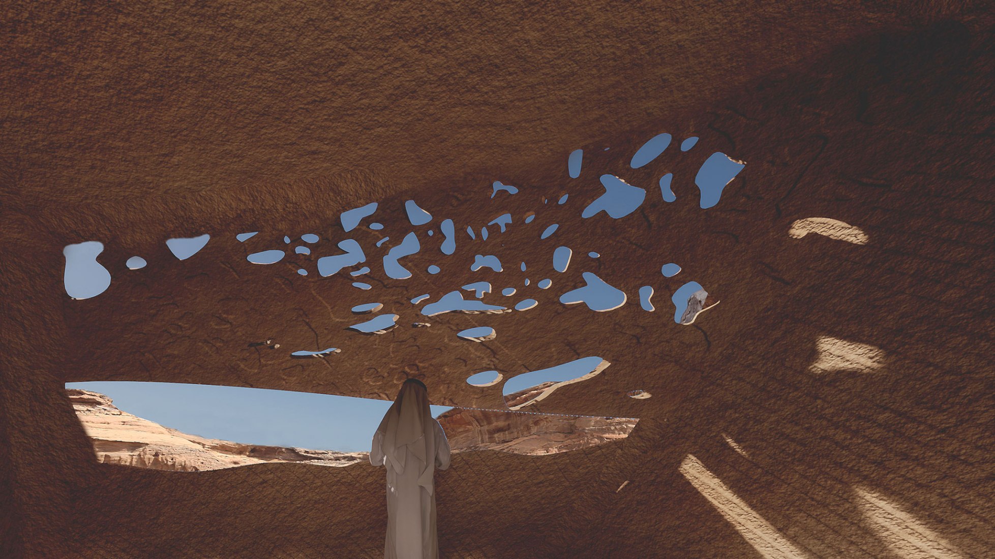 Visualización. Hotel-resort cueva en el desierto de AlUla por Jean Nouvel. Imagen cortesía de Atelier Jean Nouvel / Comisión Real para AlUla