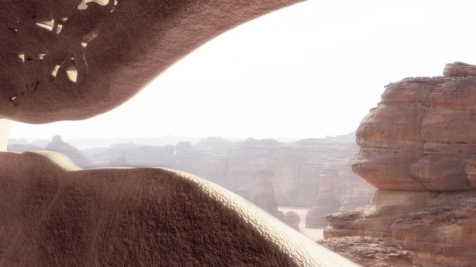 Visualización. Hotel-resort cueva en el desierto de AlUla por Jean Nouvel. Imagen cortesía de Atelier Jean Nouvel / Comisión Real para AlUla