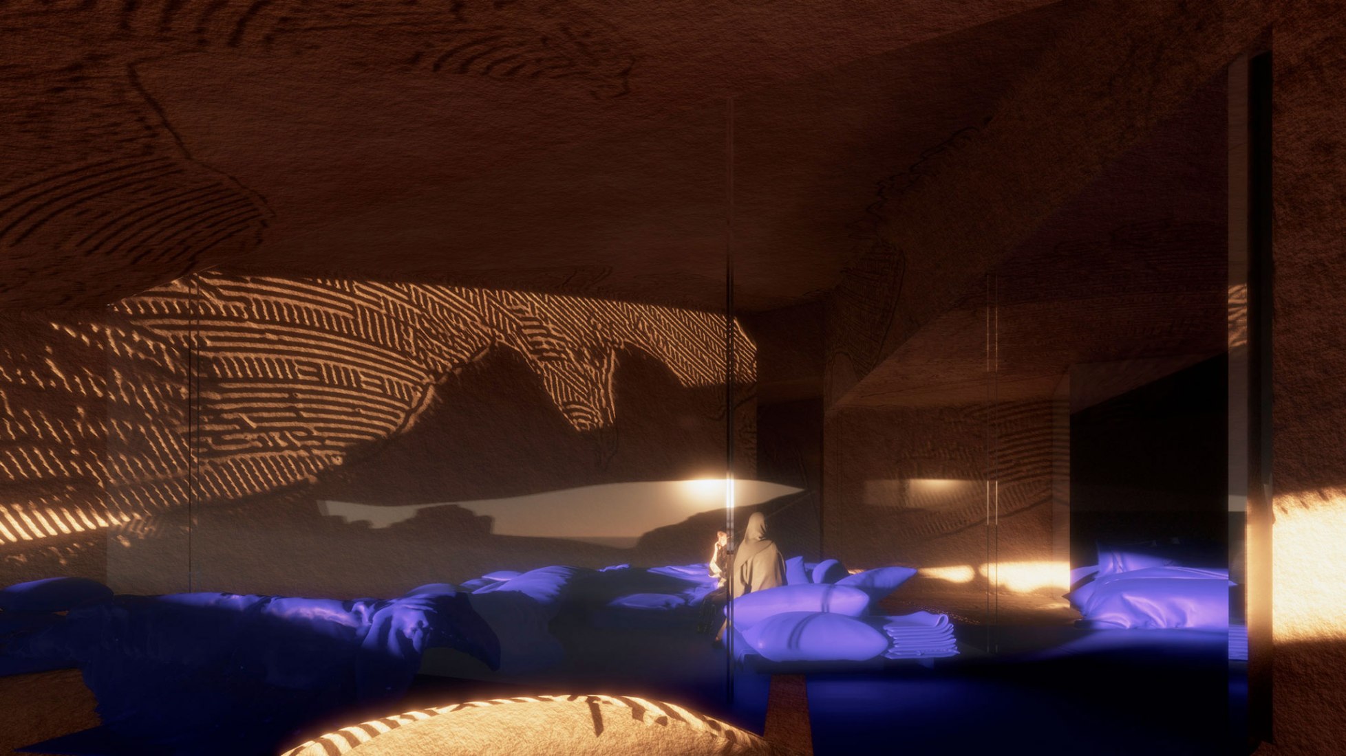 Visualización. Hotel-resort cueva en el desierto de AlUla por Jean Nouvel. Imagen cortesía de Atelier Jean Nouvel / Comisión Real para AlUla