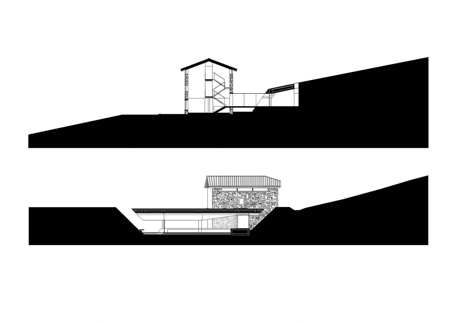 Cross and longitudinal section. Landaburu Borda Rural House by Jordi Hidalgo Tané.