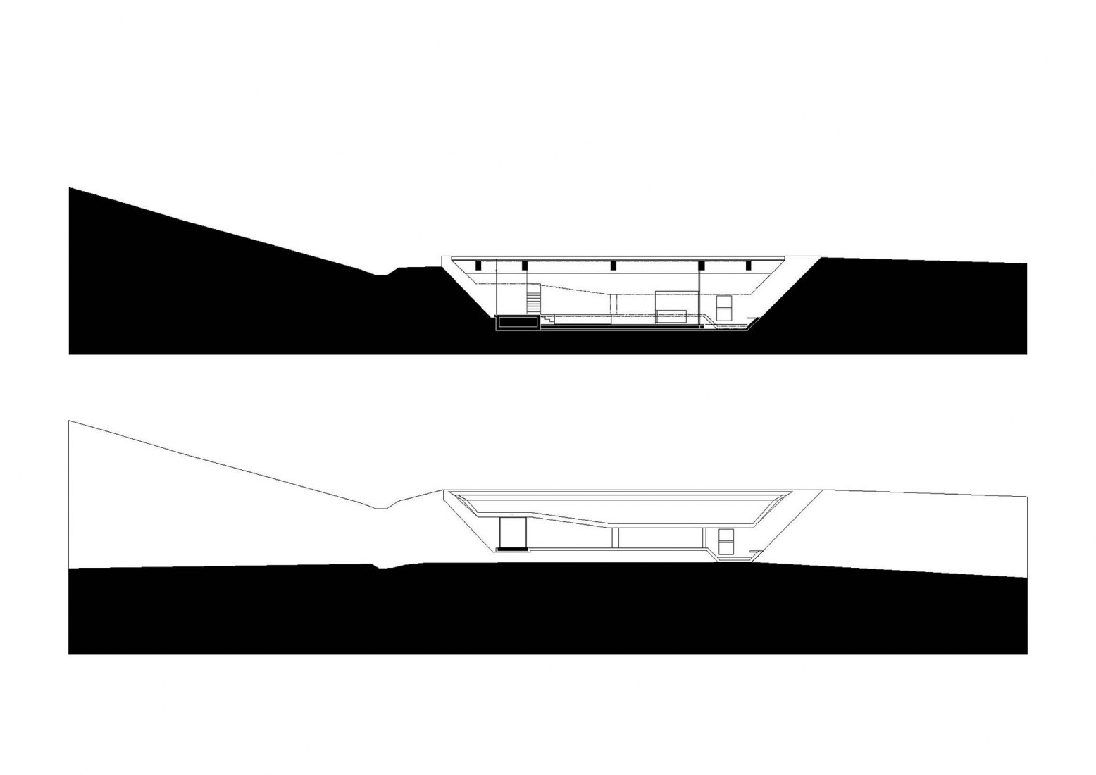 Elevation and longitudinal section. Landaburu Borda Rural House by Jordi Hidalgo Tané.
