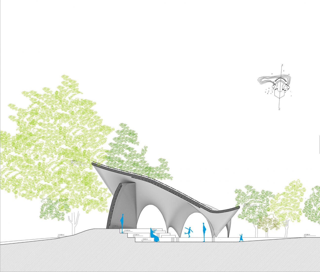 A section. Pavilion E4 by Juan Gavilanes Veláz de Medrano, Ferrán Ventura Blanch.