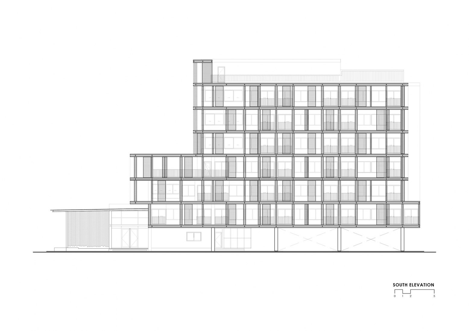Alzado sur. Hotel Navakitel Design por Junsekino Architect.