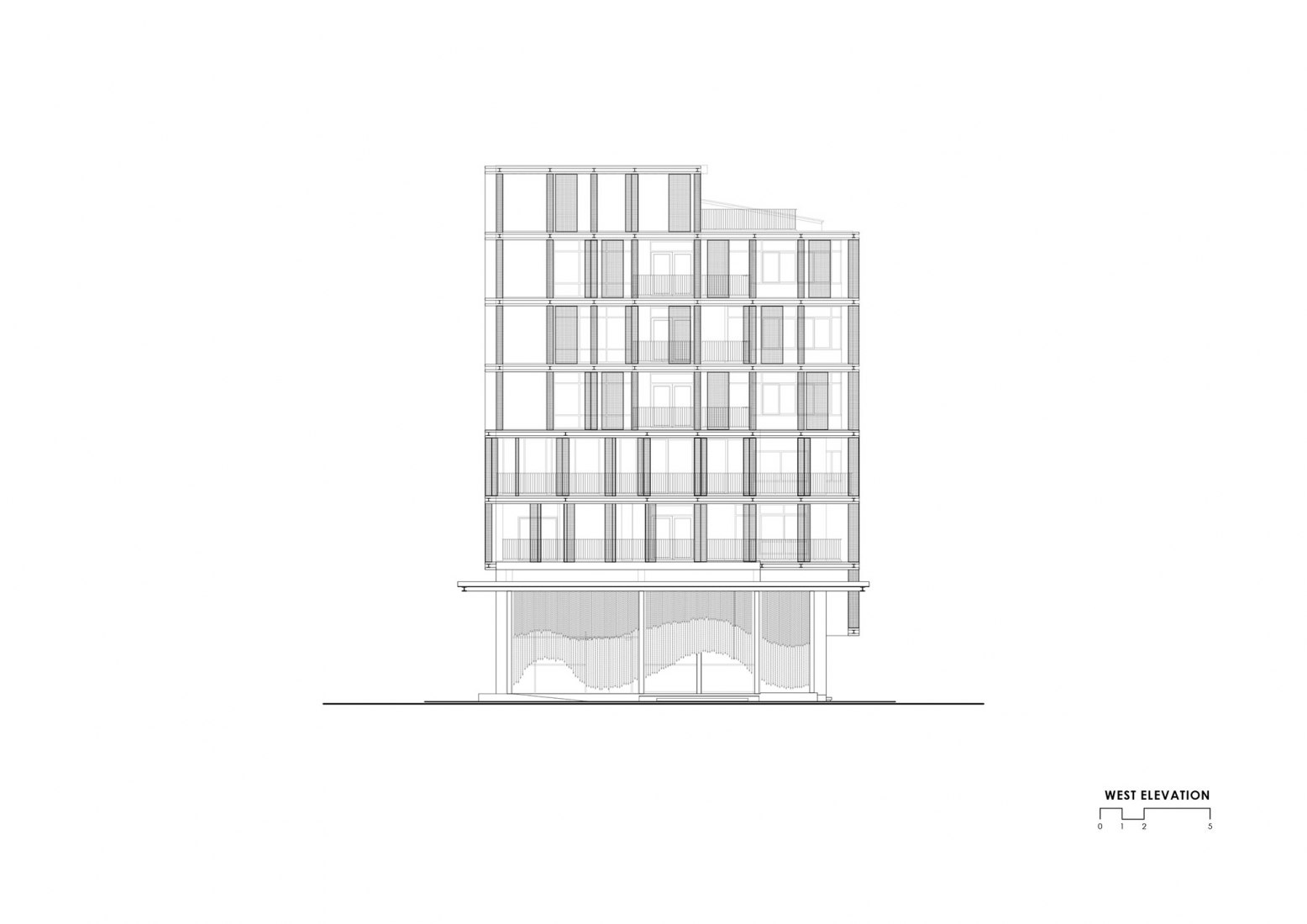 Alzado oeste. Hotel Navakitel Design por Junsekino Architect.