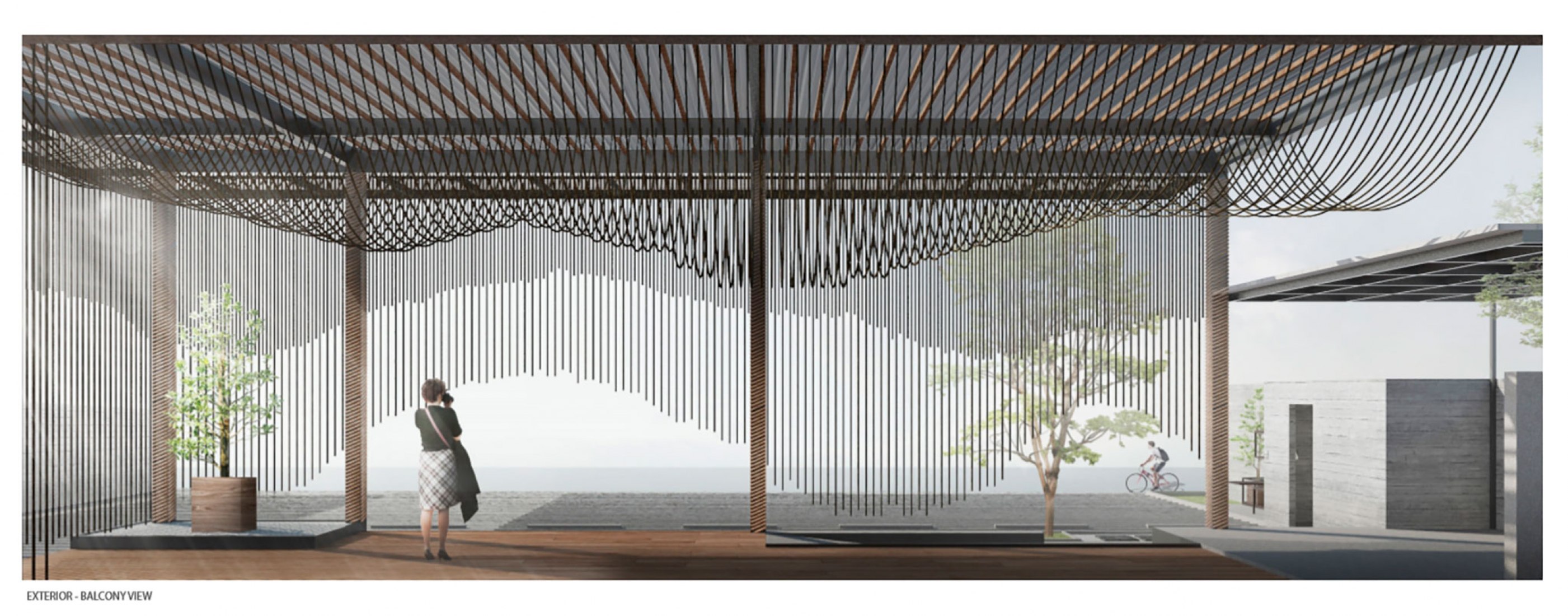 Visualización balcón. Hotel Navakitel Design por Junsekino Architect.