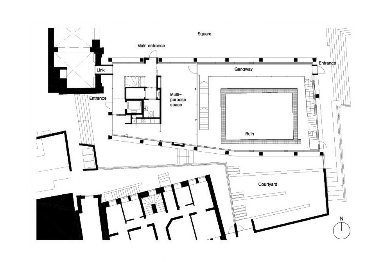 Planta baja. Kannikegården por Lundgaard & Tranberg Arkitekter. Imagen cortesía de Lundgaard & Tranberg Arkitekter.