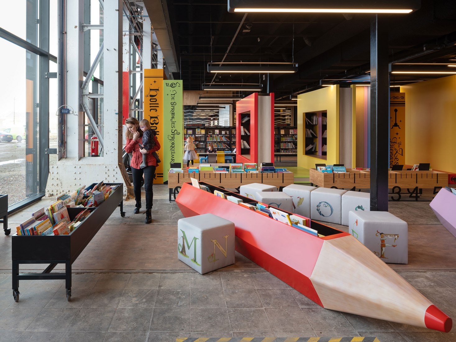 Interior design for the LocHal Library in Tilburg by Mecanoo. Photograph by Ossip Architectuurfotografie