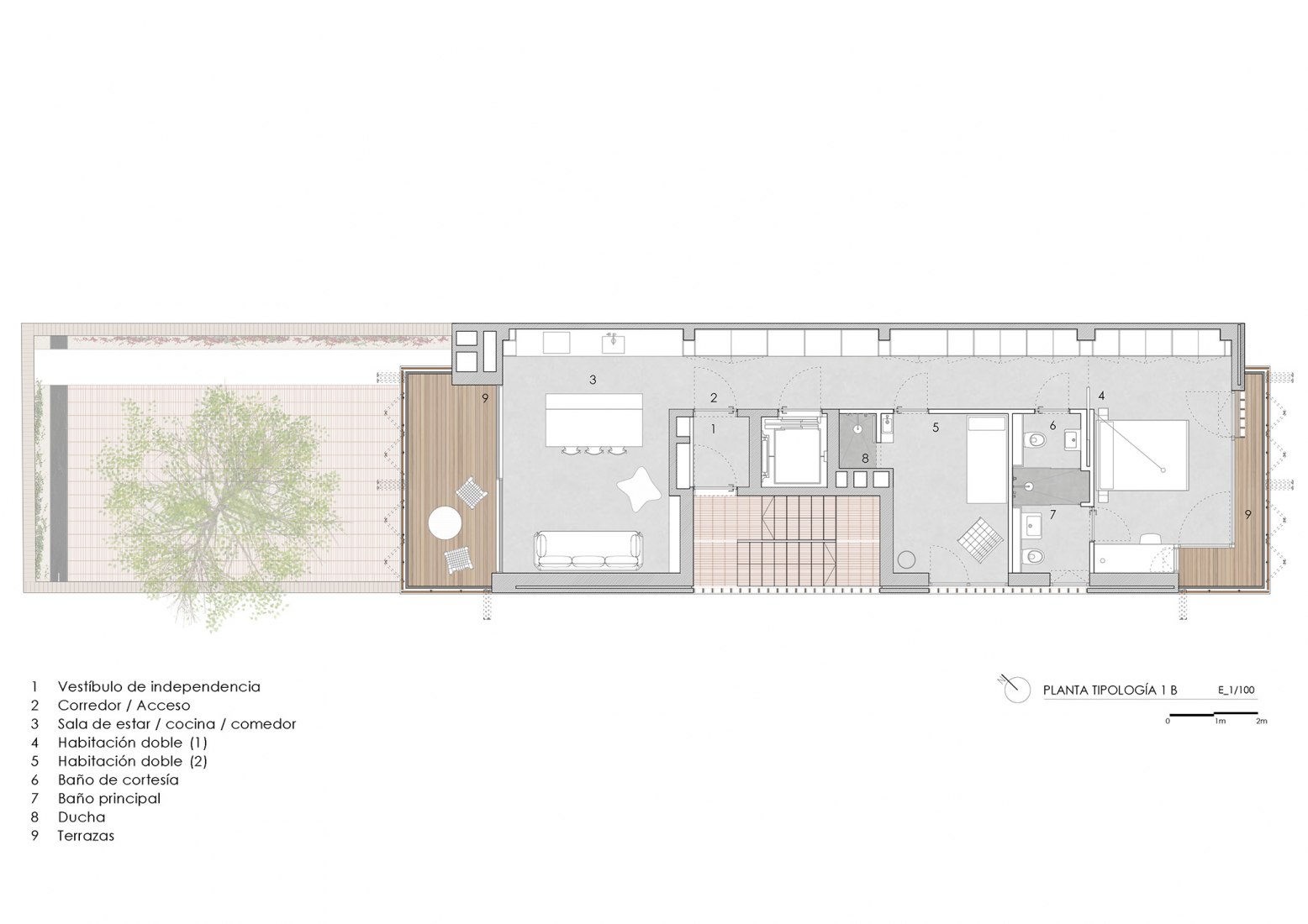 Planta tipología B. Edificio de viviendas para 4 amigos por Lola Domènech-arquitecta y Lussi+partner AG-arquitectos