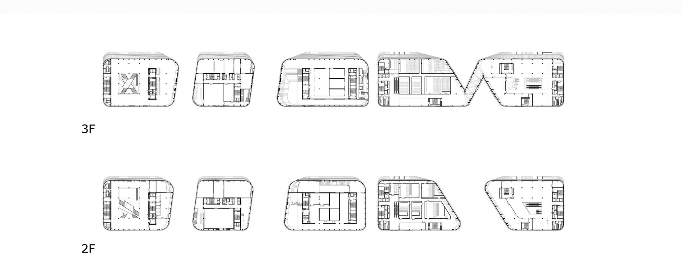 Second and Third floor plan. Longgang Cultural Centre by mecanoo.