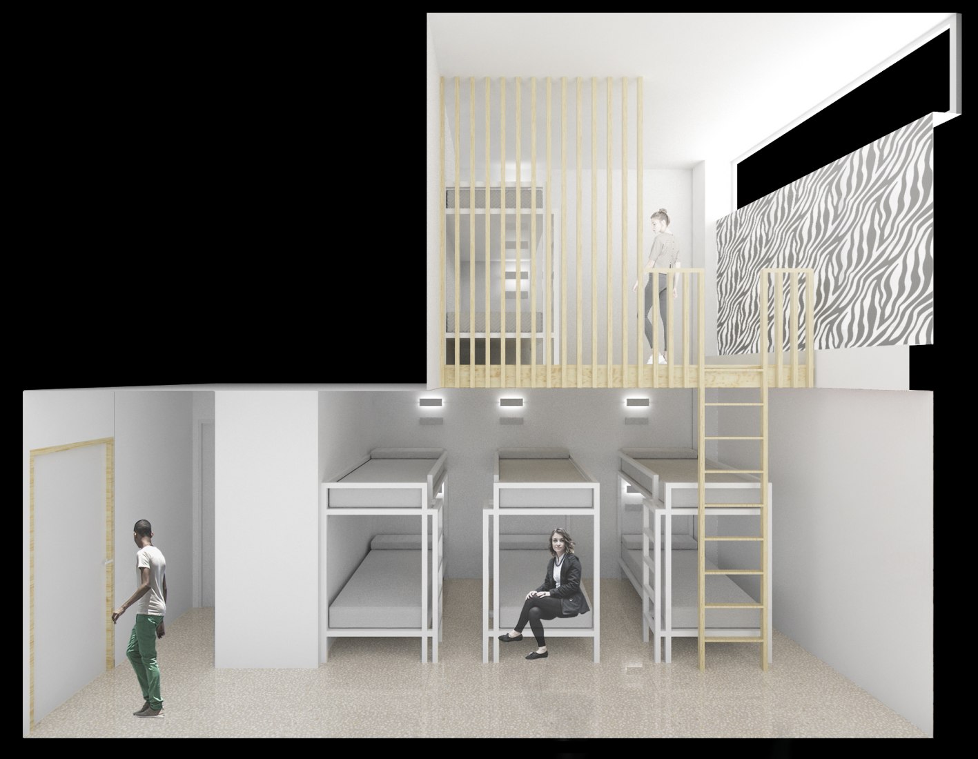Collage interior view. Loop inn Hostel Cartagena by Martin Lejarraga Oficina de Arquitectura