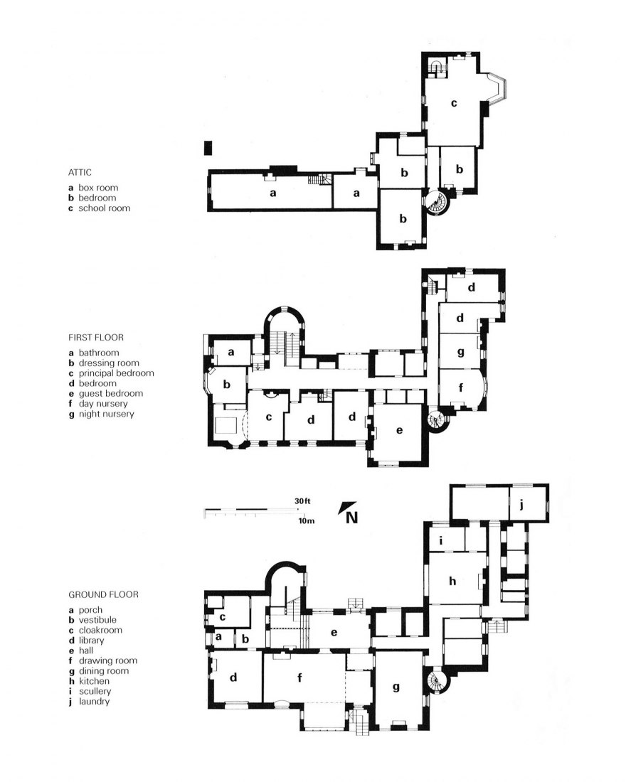 Hill House floor plans. Charles Rennie Mackintosh.