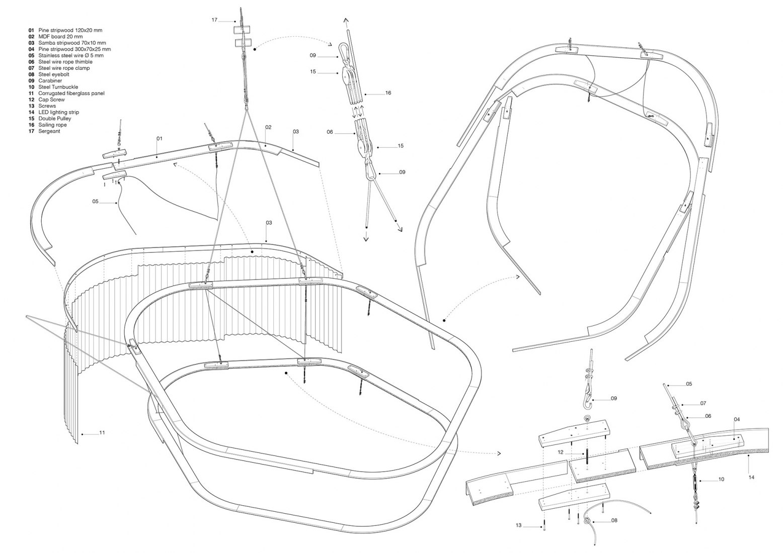 Dettalle constructivo. Lucerna por Manuel Bouzas y Santiago del Aguila.