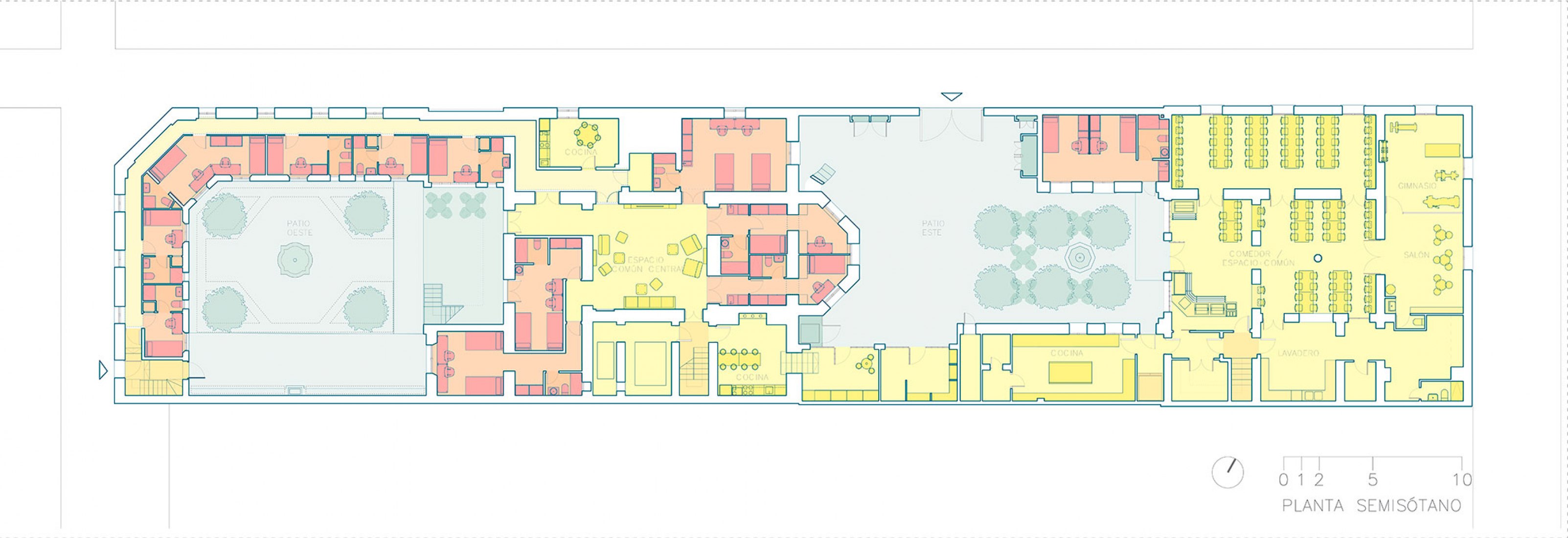 Basement plan. Student dormitory. Loop Homes Palace by Martín Lejarraga.