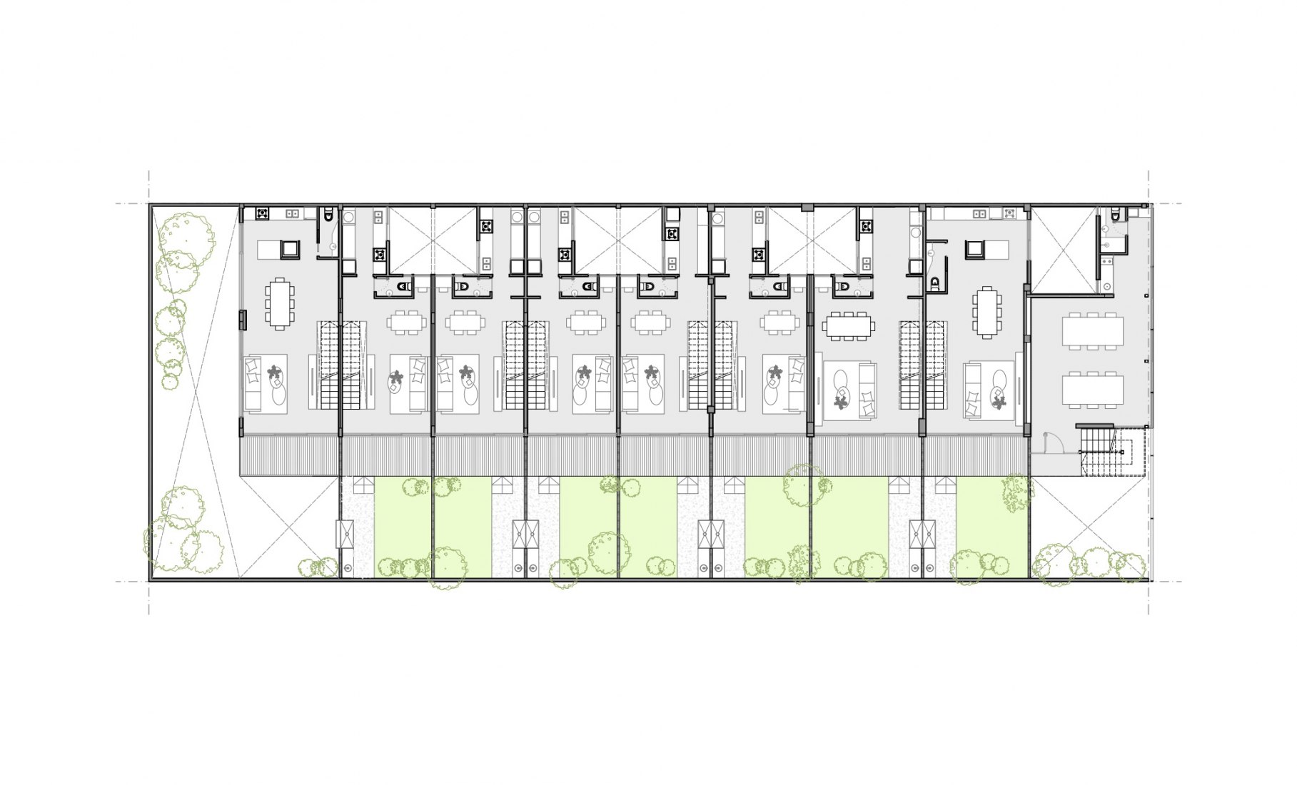 Planta primera. 8 Casas por Lucas Nicolas Geya. 