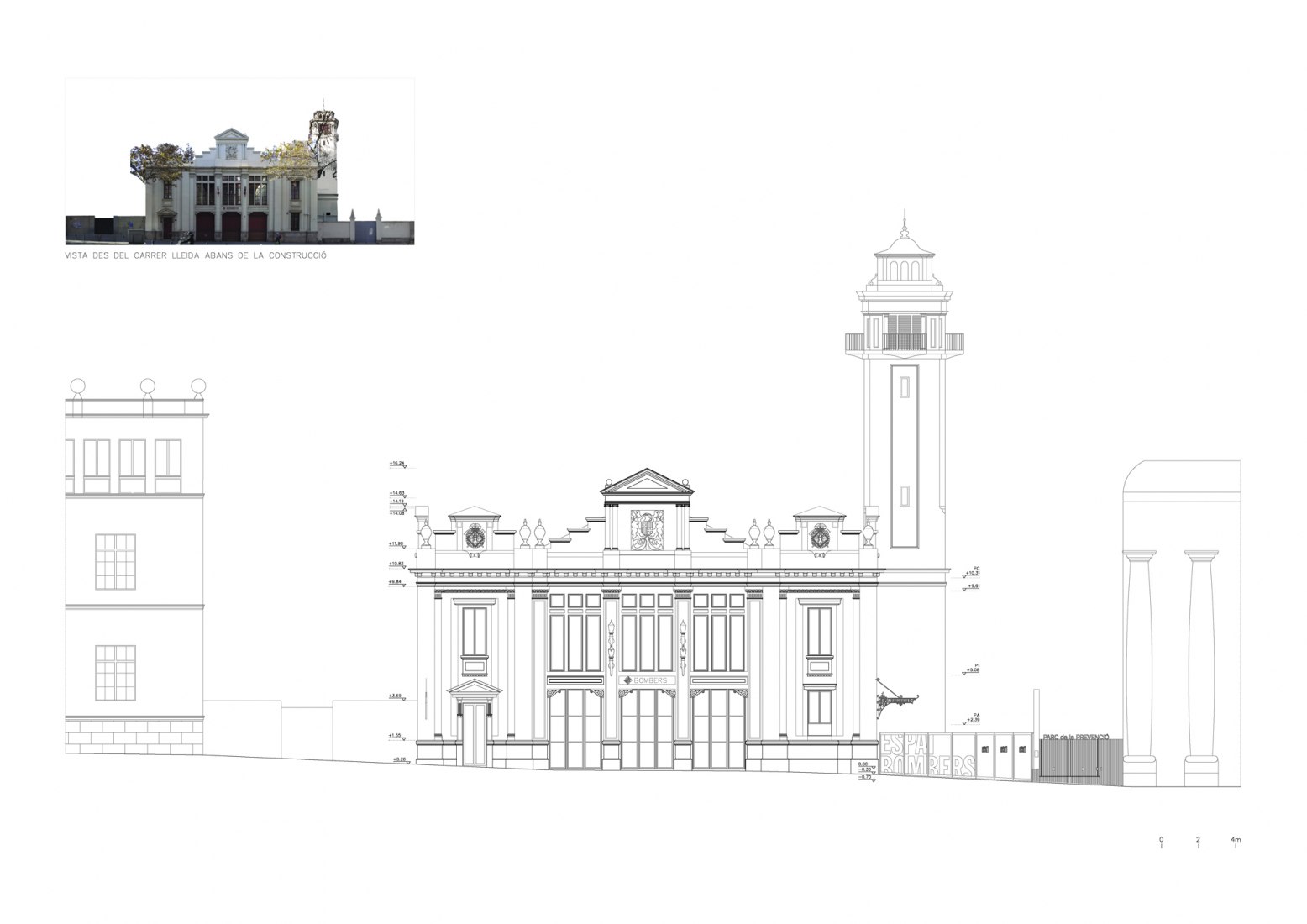Elevation. Renovation of an Old Fire Station of the Poble Sec in Barcelona by Roldán + Berengué Architects.