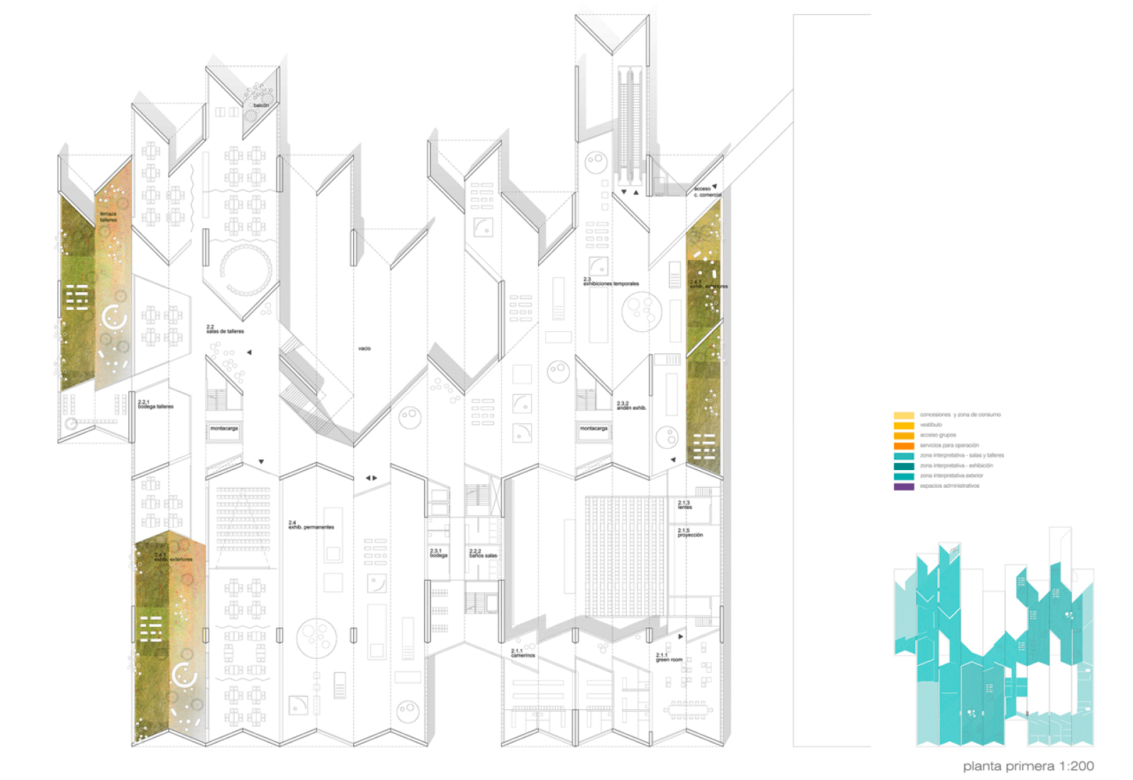First floor plan. MX_SI and SPRB winners for competition for Papalote Museo del Niño in Mexico.