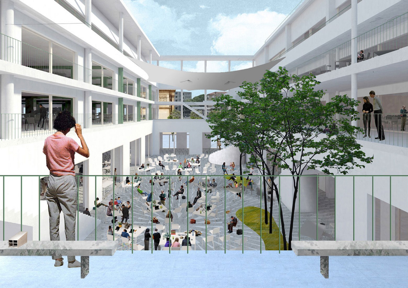Vista de la cubierta. Patio interior. Instituto Mediterráneo de Ciudades y Territorios en Marsella por NP2F Architectes. Imagen cortesía de NP2F Architectes
