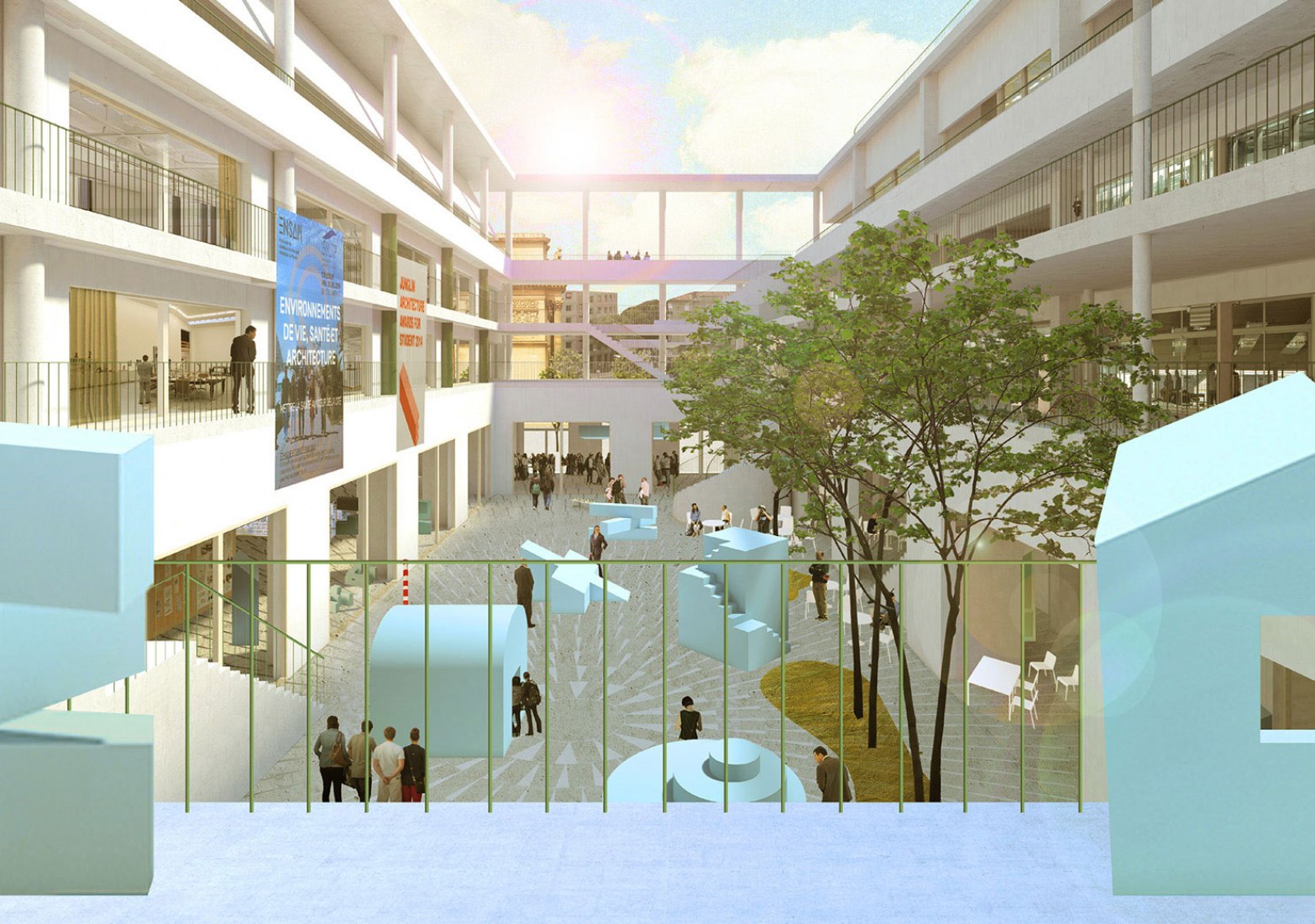 Vista de la cubierta. Patio interior. Instituto Mediterráneo de Ciudades y Territorios en Marsella por NP2F Architectes. Imagen cortesía de NP2F Architectes