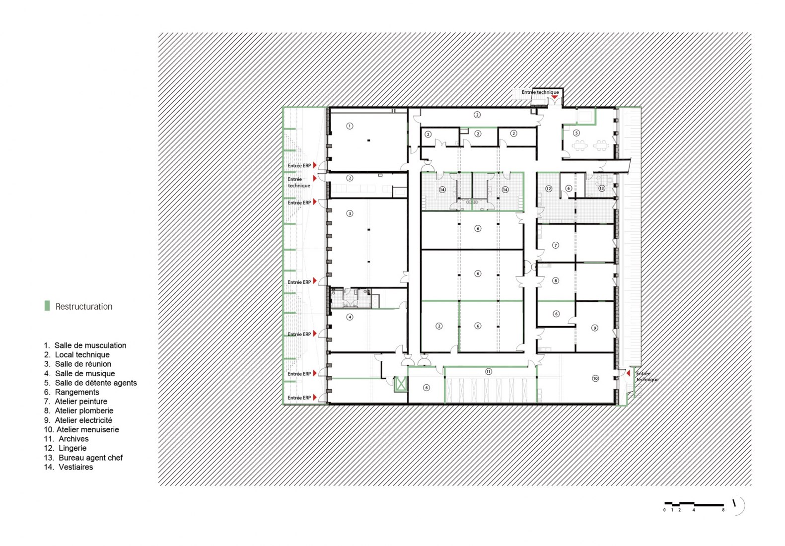 Basement floor plan. Joliot Curie High School Canteen Renovation by Ateliers O-S architectes.