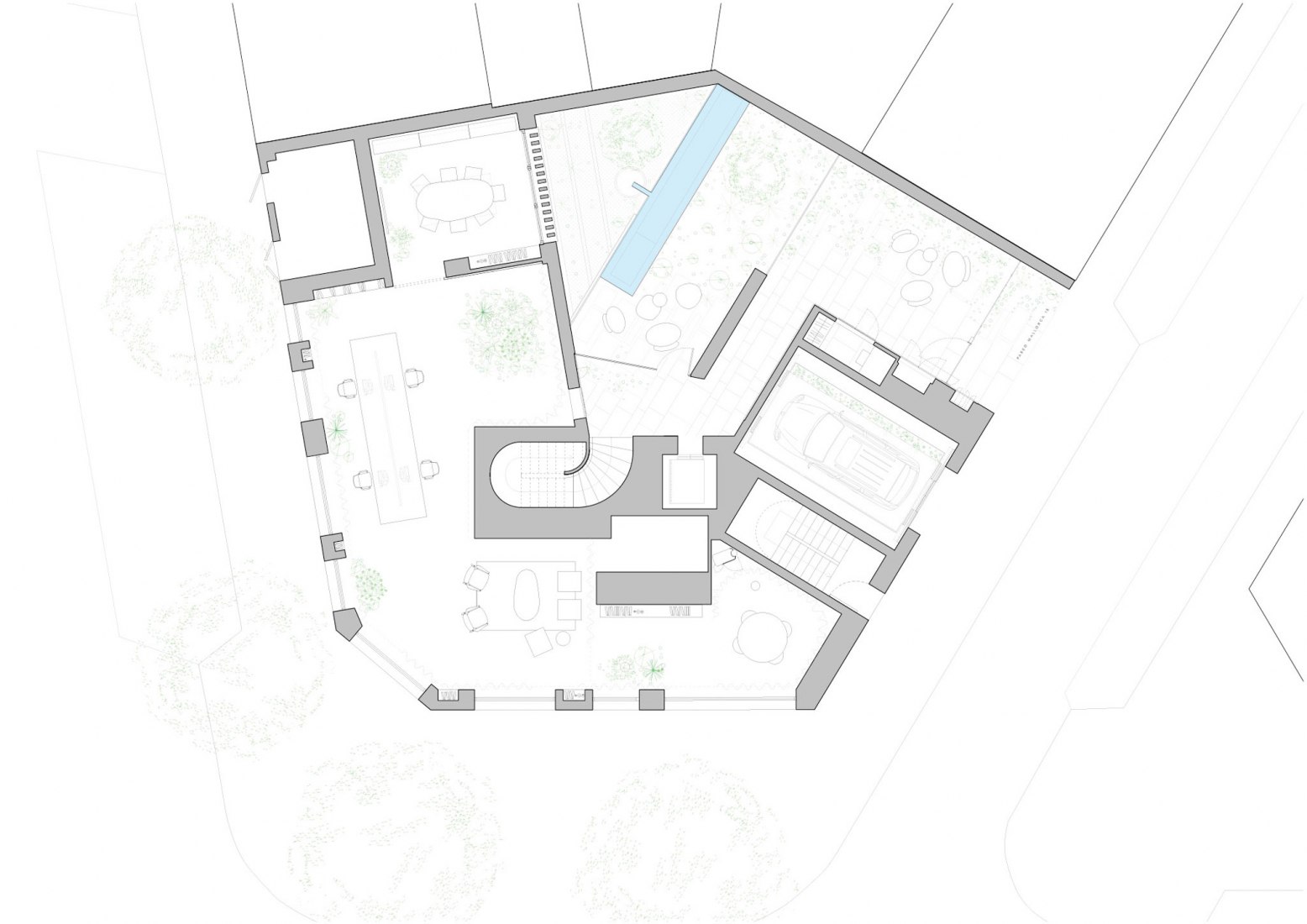 Ground floor plan. Residential building Paseo Mallorca 15 by OHLAB.
