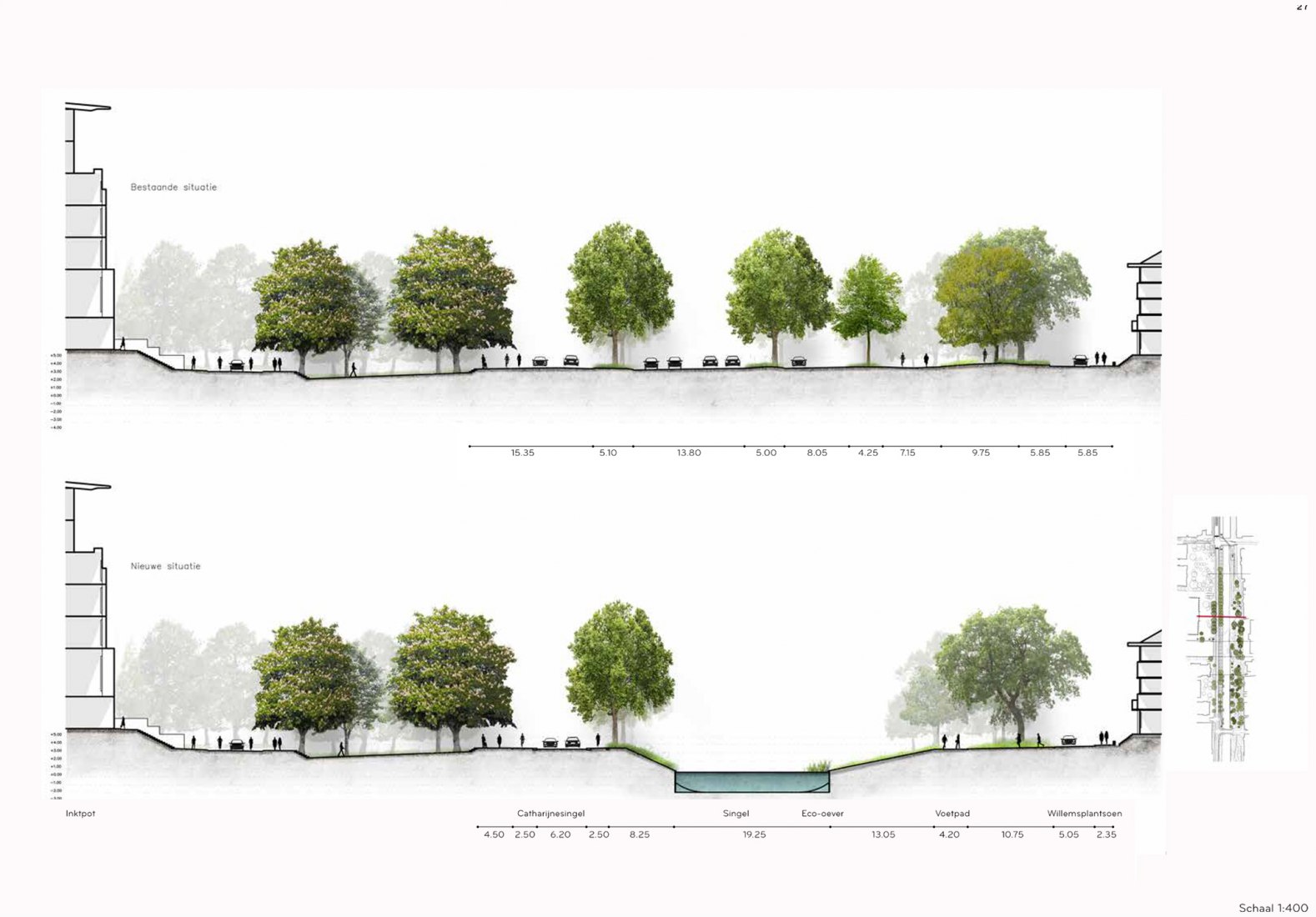 Secciones. Catharijnesingel por OKRA landscape architects.