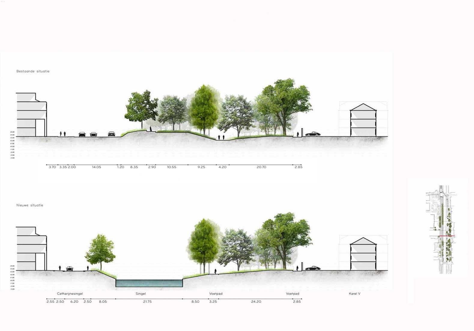Secciones. Catharijnesingel por OKRA landscape architects.