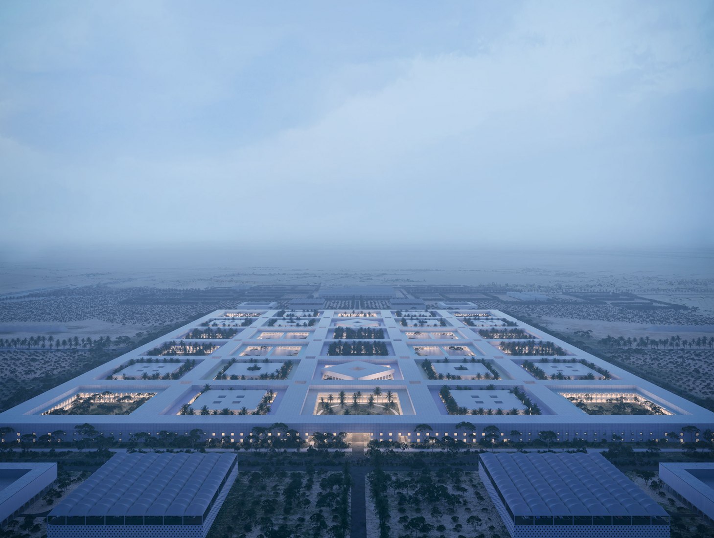 Distrito de Salud Al Daayan en Doha por OMA y Buro Happold. Visualización por Tegmark, cortesía de HMC.