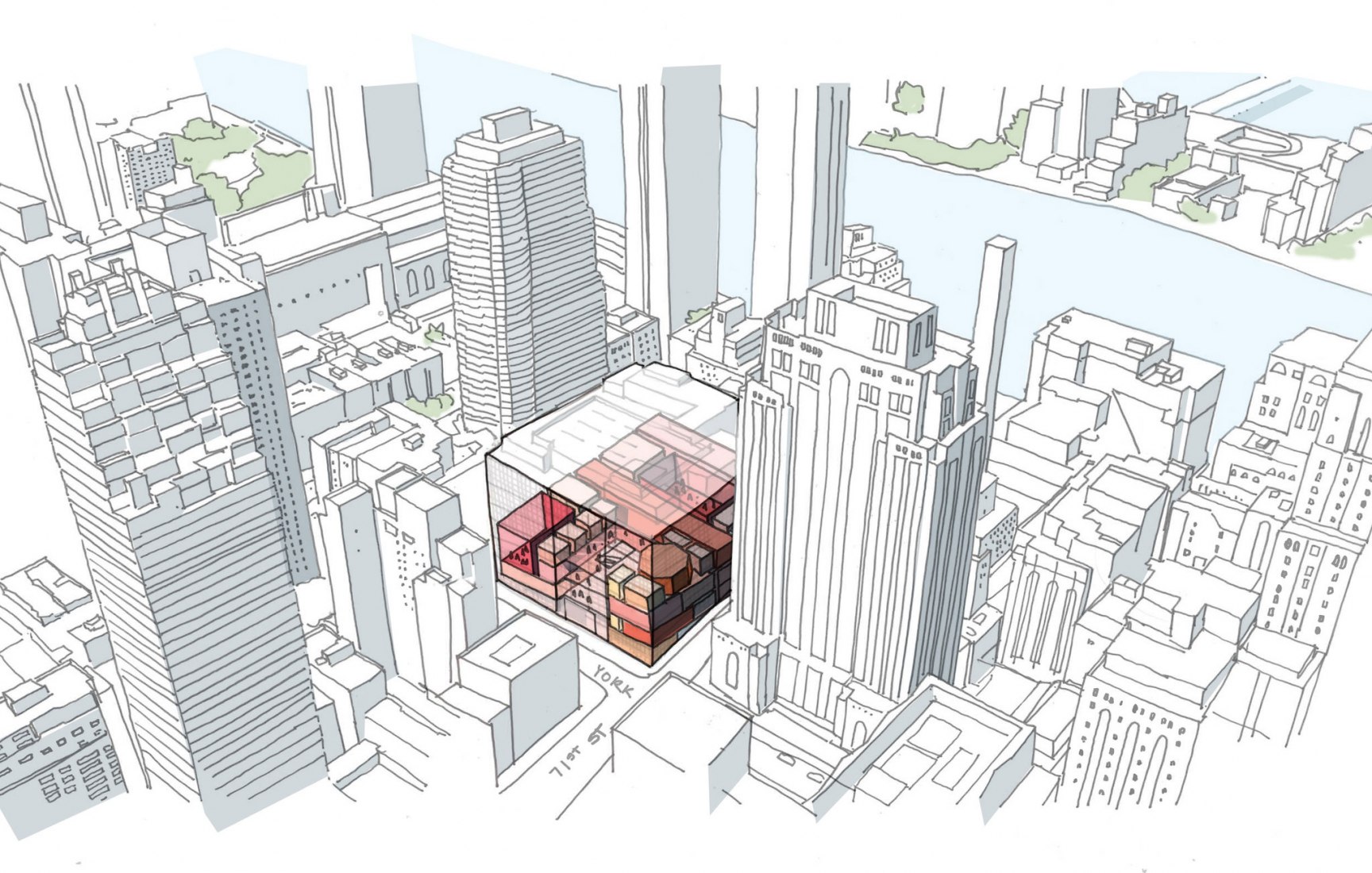 Visualización exterior. La sede central de Sotheby en Nueva York reconstruida por Shohei Shigematsu / OMA. Imagen cortesía de OMA Nueva York