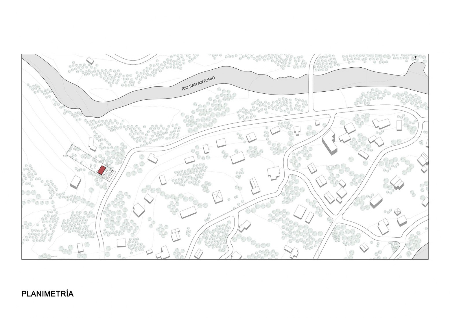 Plano de situación. Casita en el Rio por Pablo Senmartin Arquitectos.