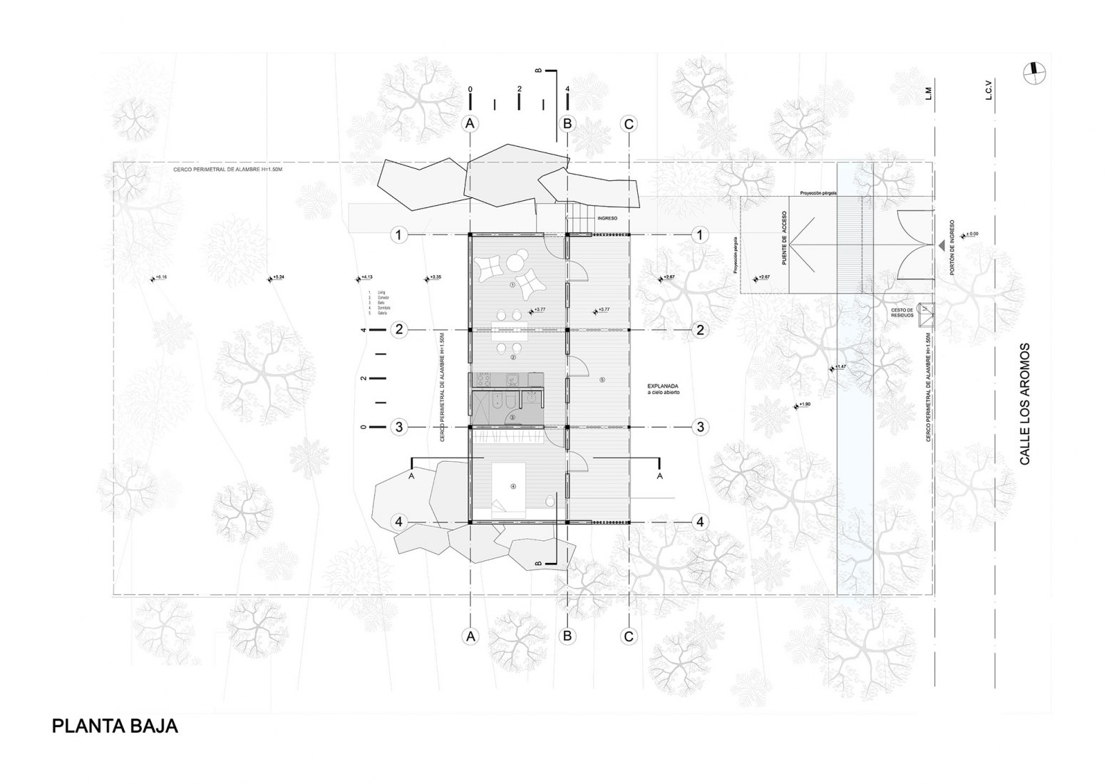 Plano de planta baja. Casita en el Rio por Pablo Senmartin Arquitectos.