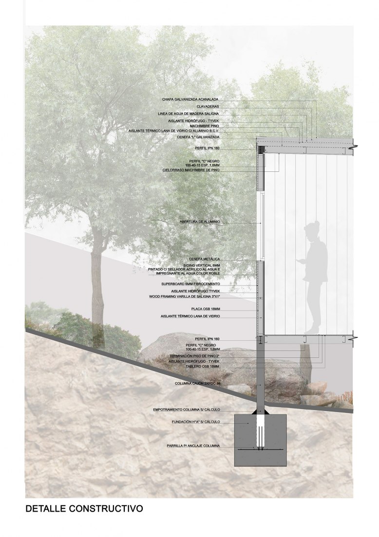 Detalle constructivo. Casita en el Rio por Pablo Senmartin Arquitectos.