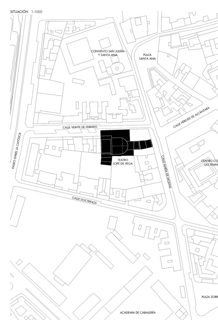 Plano de situación. Rehabilitación del Teatro Lope de Vega por Paredes Pedrosa + Contextos de Arquitectura y Urbanismo.