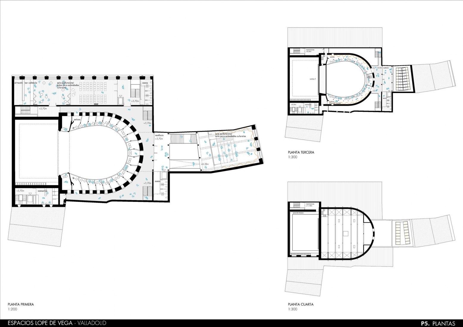 Plano primera planta. Rehabilitación del Teatro Lope de Vega por Paredes Pedrosa + Contextos de Arquitectura y Urbanismo.