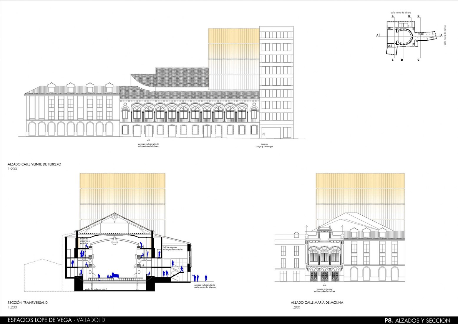 Secciones. Rehabilitación del Teatro Lope de Vega por Paredes Pedrosa + Contextos de Arquitectura y Urbanismo.