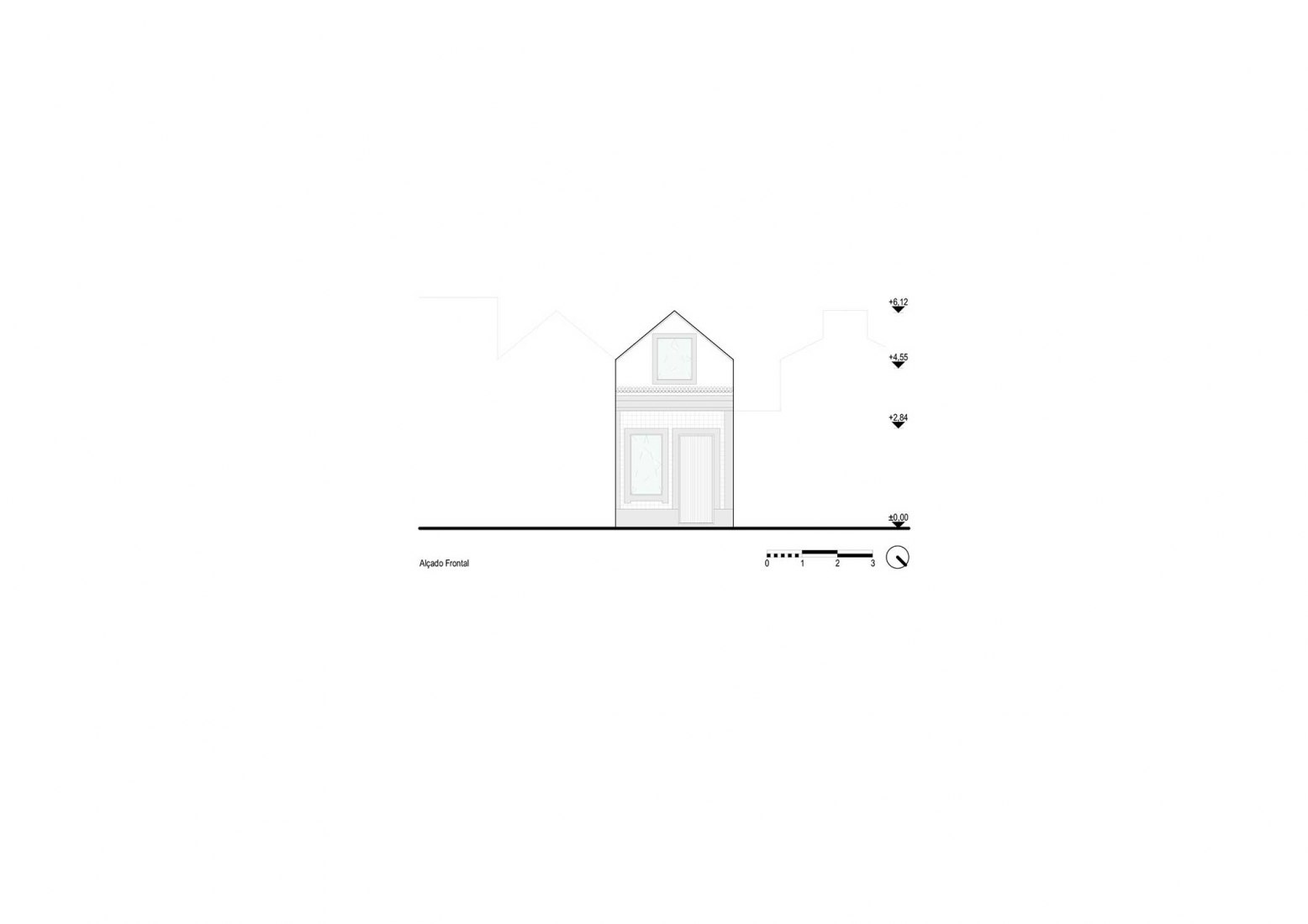 Entrance elevation. Beira Mar House by Paulo Martins Arquitectura.