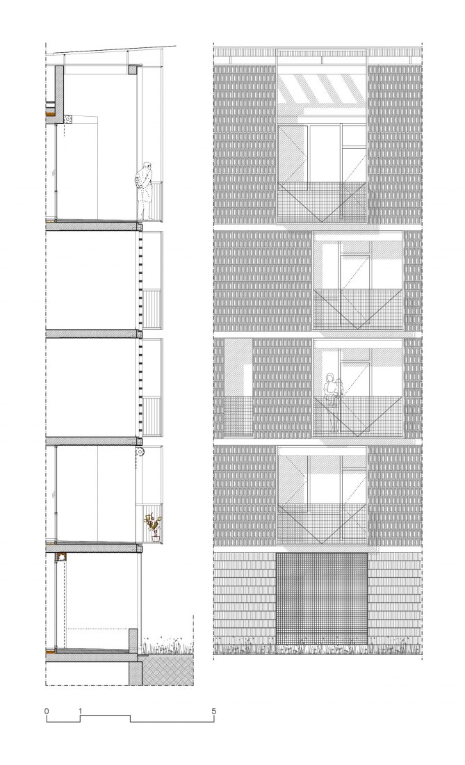 Sección. 54 viviendas sociales en Bon Pastor por Peris + Toral Arquitectes.