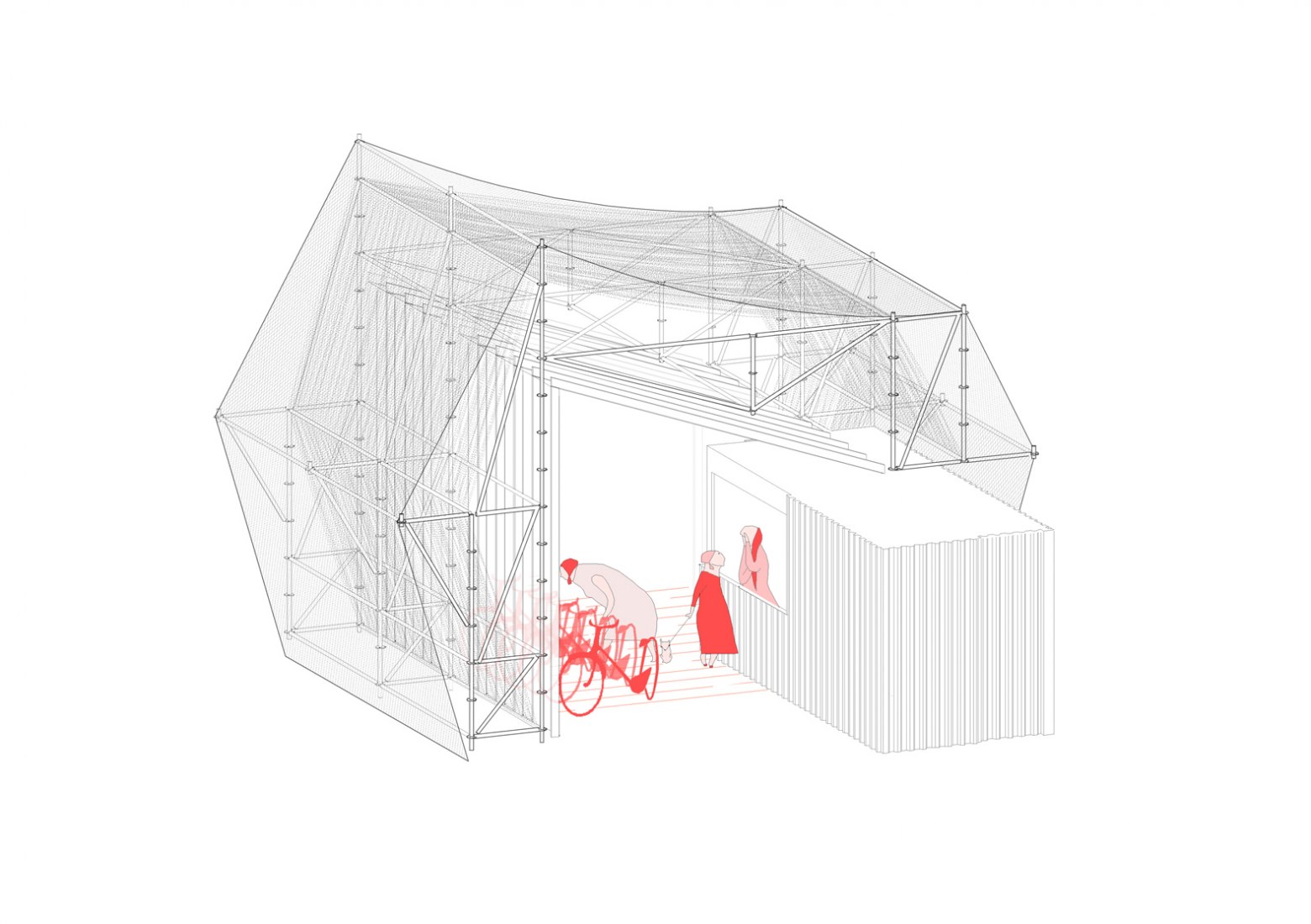 Axonometric section. Information point in Glorias by peris+toral.