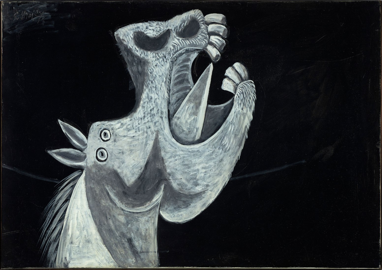 Pablo Picasso, Tête de cheval. Etude pour Guernica, 2 mai 1937, colección Museo Nacional Centro de Arte Reina Sofia, Madrid, Legs Picasso 1981, huile sur toile,65 x 92 cm ; fotogr. cortesía de Museo Reina Sofia © Succession Picasso 2019*.