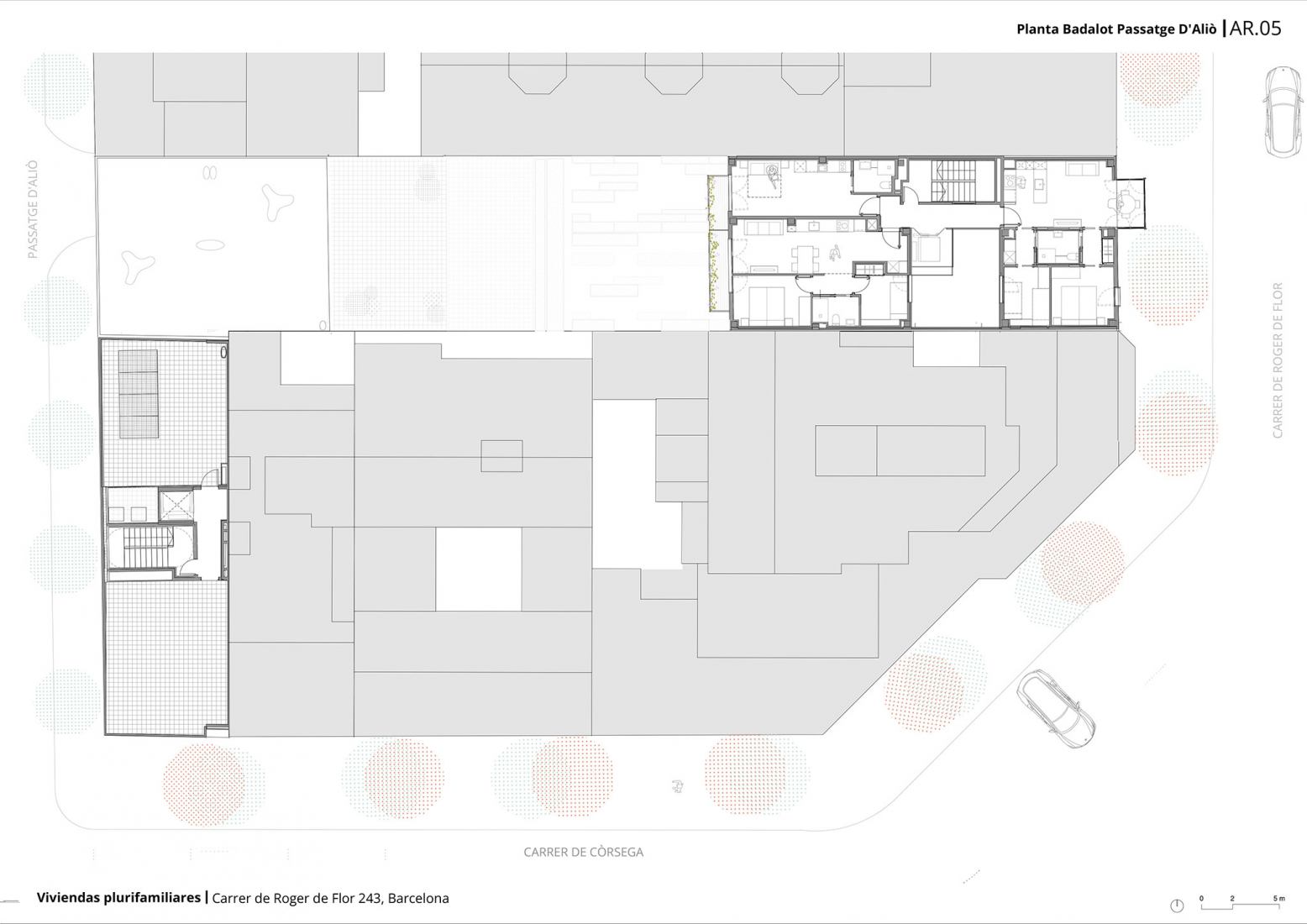 Plano planta Badalot Passatge D'Alió. Edificio de viviendas en Calle Roger de Flor por Pich-Aguilera Arquitectes.