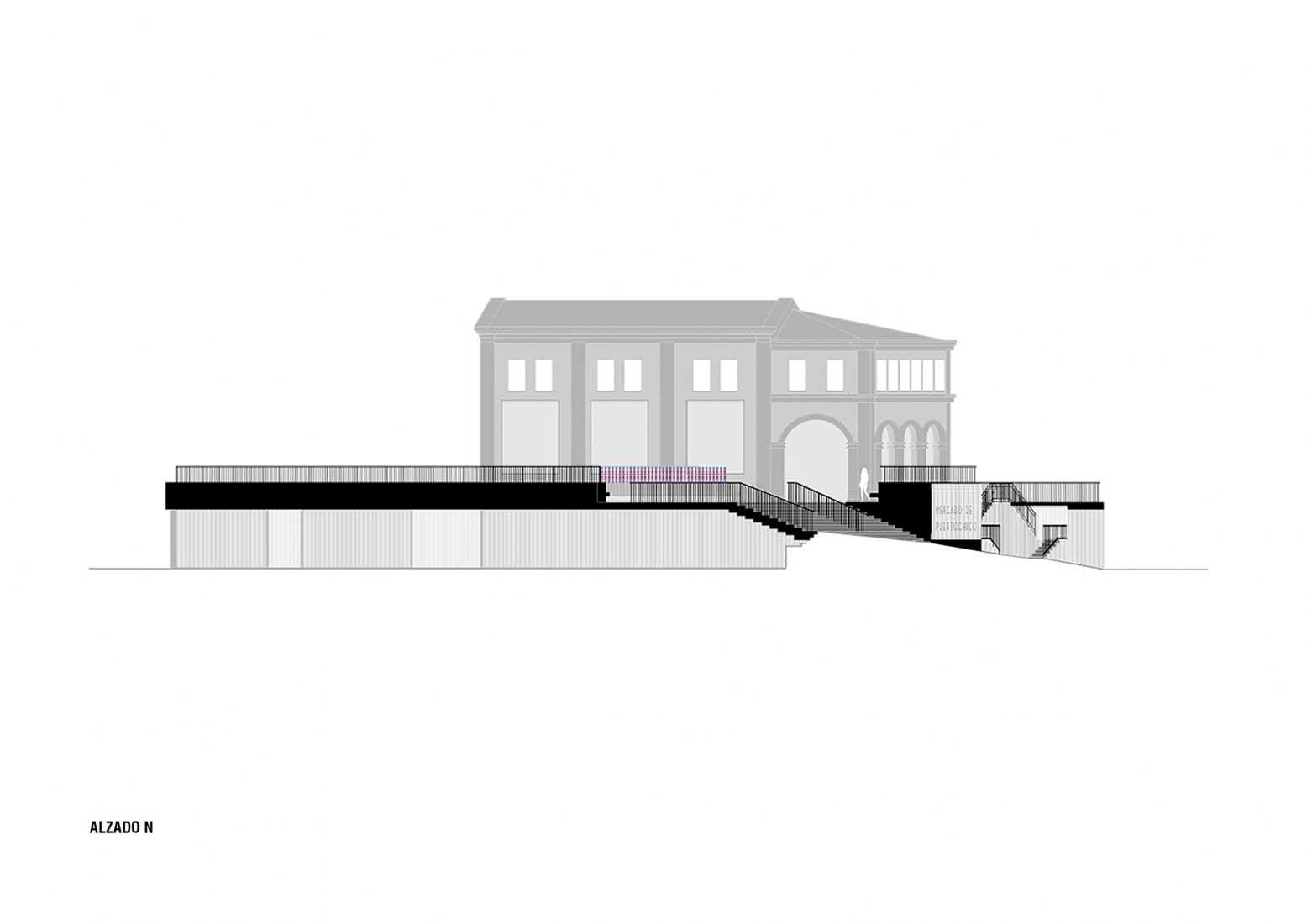 Alzado norte. Plaza y mercado Puerto Chico por GARCIAGERMAN Arquitectos